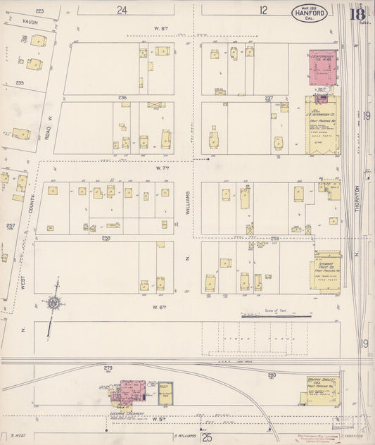 Sanborn Fire Insurance Map from Hanford, Kings County, California (1913), Sheet #0018 - Historic Sanborn Fire Insurance Map Print, vintage old map wall art, antique decor, genealogy gift, California California map