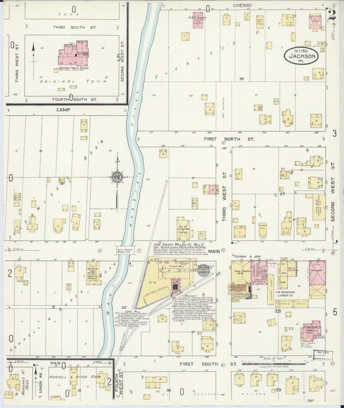 Sanborn Fire Insurance Map from Jackson, Cape Girardeau County, Missouri (1921), Sheet #0002 - Complete Map Set gallery image, historic Sanborn map, vintage wall art, Missouri Missouri