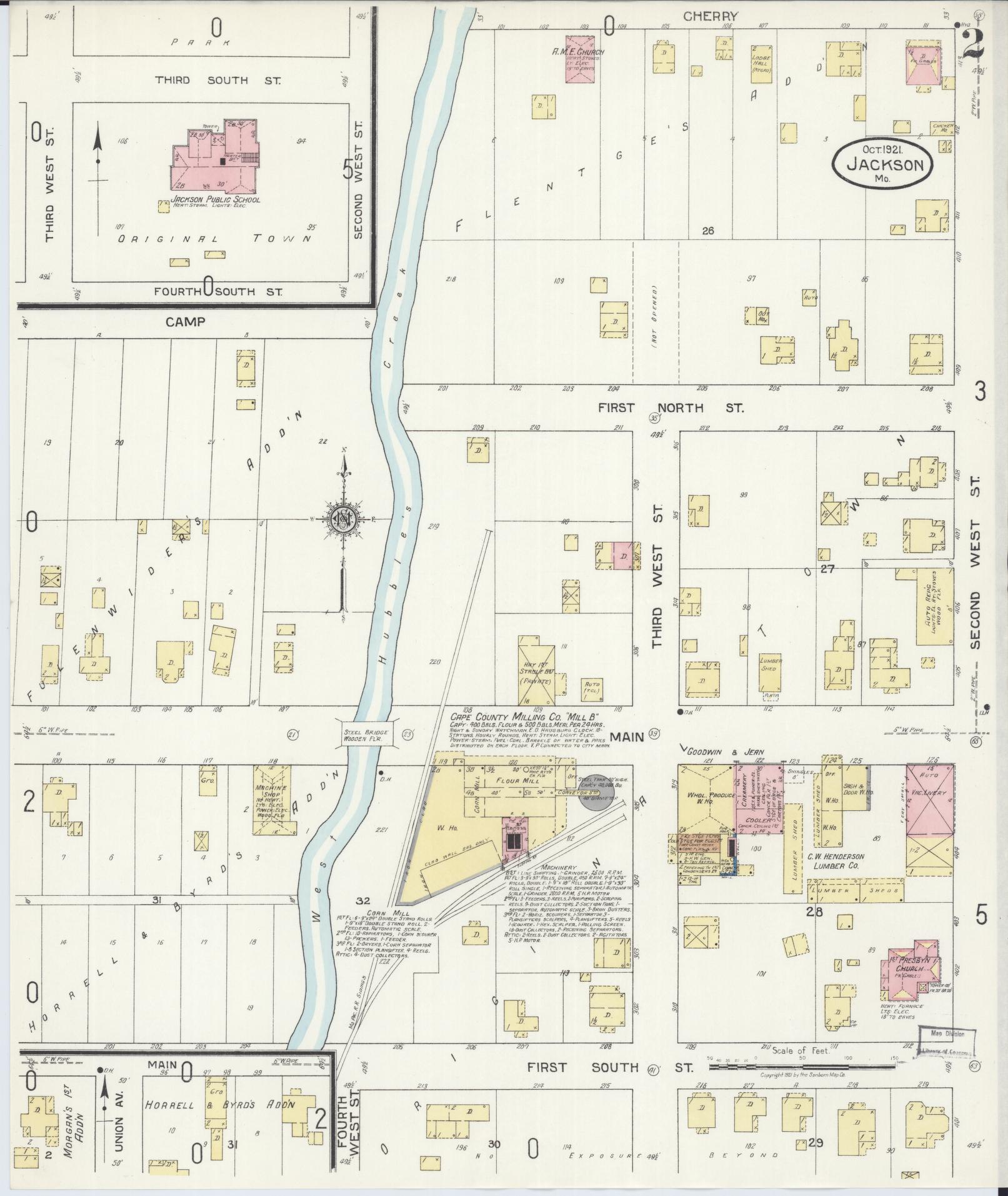 Sanborn Fire Insurance Map from Jackson, Cape Girardeau County, Missouri (1921), Sheet #0002 - Complete Map Set gallery image, historic Sanborn map, vintage wall art, Missouri Missouri