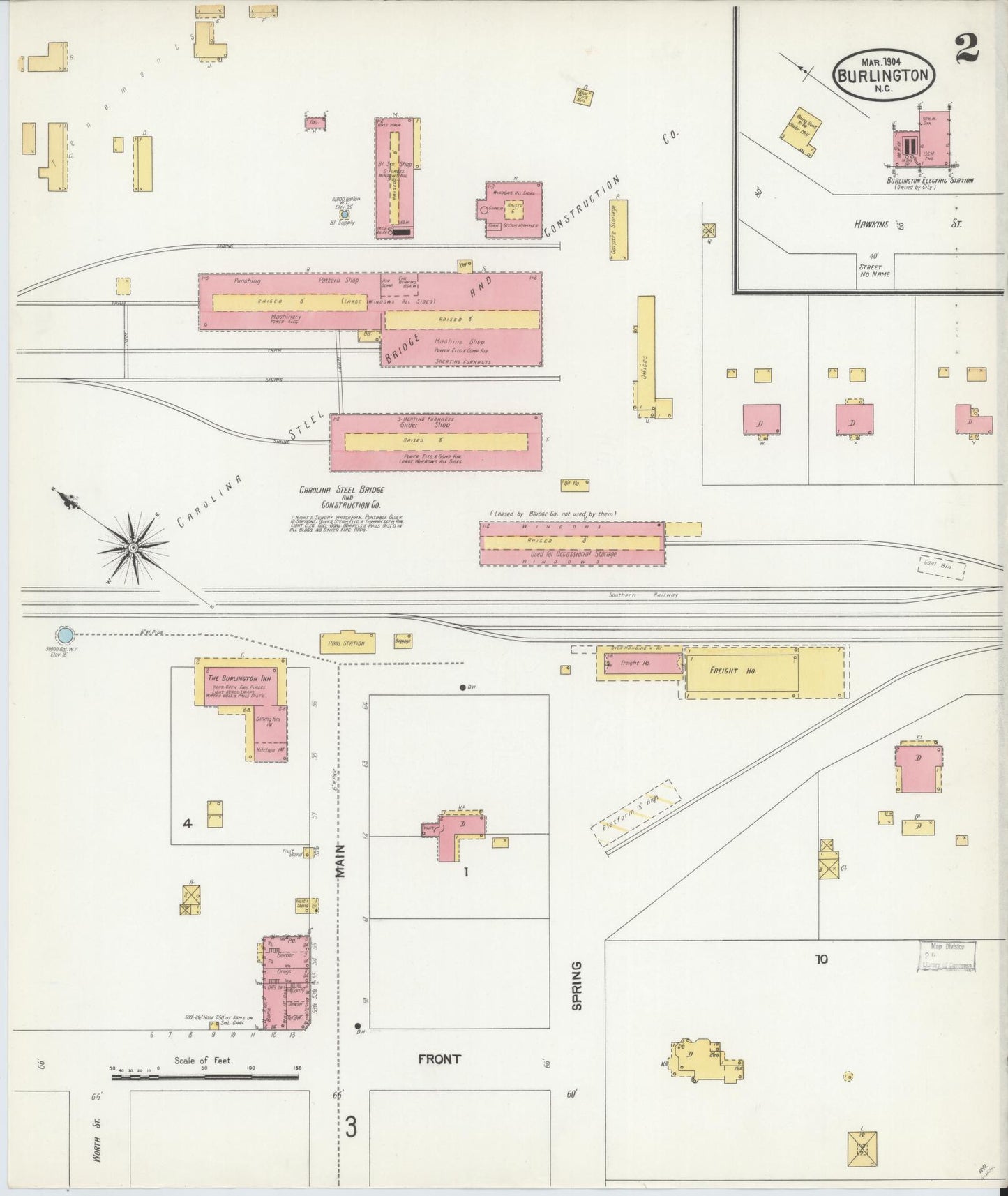 Sanborn Fire Insurance Map from Burlington, Alamance County, North Carolina (1904), Sheet #0002 - Complete Map Set gallery image, historic Sanborn map, vintage wall art, North Carolina North Carolina