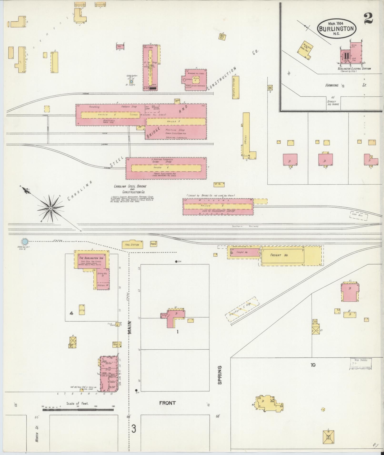 Sanborn Fire Insurance Map from Burlington, Alamance County, North Carolina (1904), Sheet #0002 - Complete Map Set gallery image, historic Sanborn map, vintage wall art, North Carolina North Carolina