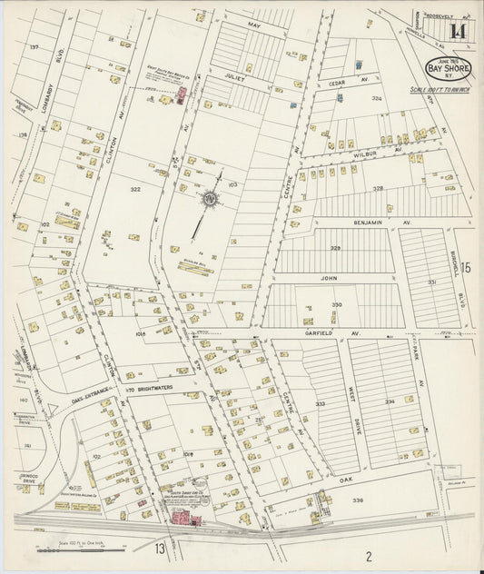Sanborn Fire Insurance Map from Bay Shore, Suffolk County, New York (1915), Sheet #0014 - Historic Sanborn Fire Insurance Map Print, vintage old map wall art, antique decor, genealogy gift, New York New York map