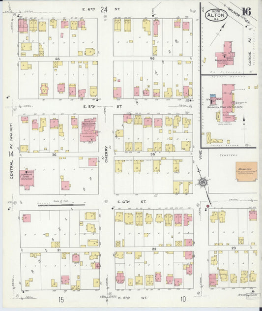 Sanborn Fire Insurance Map from Alton, Madison County, Illinois (1915), Sheet #0016 - Historic Sanborn Fire Insurance Map Print, vintage old map wall art, antique decor, genealogy gift, Illinois Illinois map