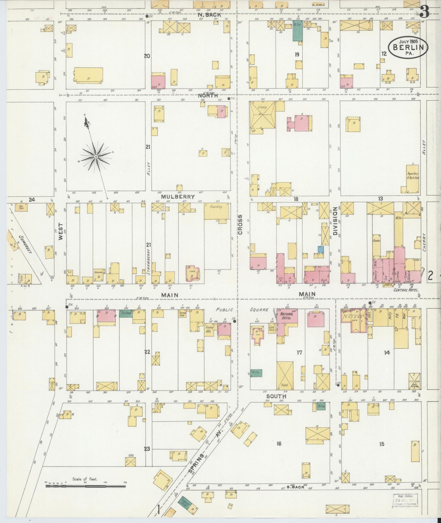 Sanborn Fire Insurance Map from Berlin, Somerset County, Pennsylvania (1905), Sheet #0003 - Historic Sanborn Fire Insurance Map Print, vintage old map wall art, antique decor, genealogy gift, Pennsylvania Pennsylvania map