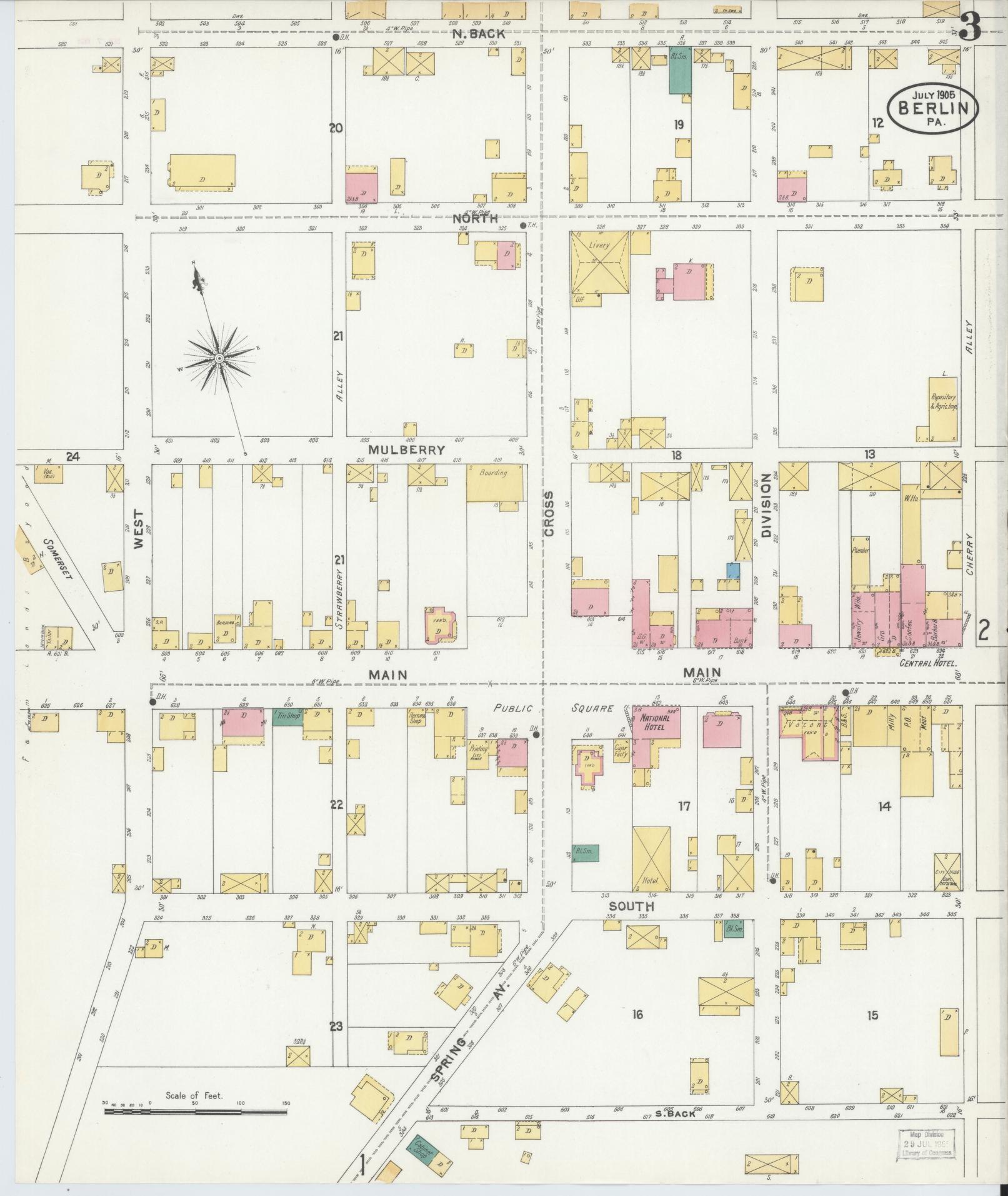Sanborn Fire Insurance Map from Berlin, Somerset County, Pennsylvania (1905), Sheet #0003 - Historic Sanborn Fire Insurance Map Print, vintage old map wall art, antique decor, genealogy gift, Pennsylvania Pennsylvania map