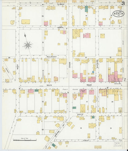 Sanborn Fire Insurance Map from Berlin, Somerset County, Pennsylvania (1905), Sheet #0003 - Historic Sanborn Fire Insurance Map Print, vintage old map wall art, antique decor, genealogy gift, Pennsylvania Pennsylvania map