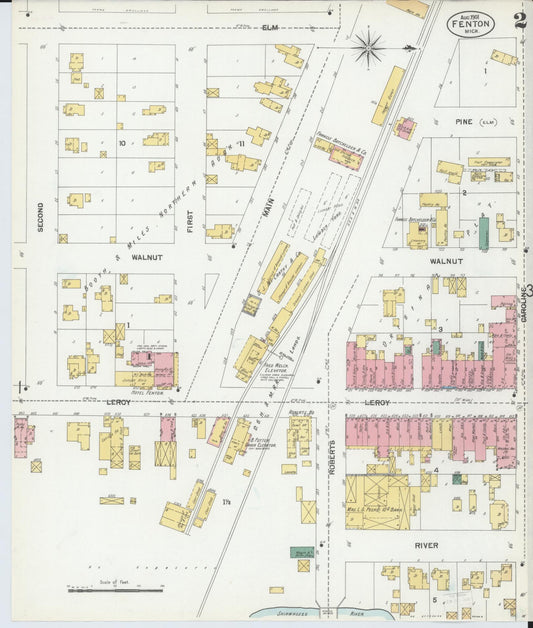 Sanborn Fire Insurance Map from Fenton, Genesee County, Michigan (1901), Sheet #0002 - Historic Sanborn Fire Insurance Map Print, vintage old map wall art, antique decor, genealogy gift, Michigan Michigan map