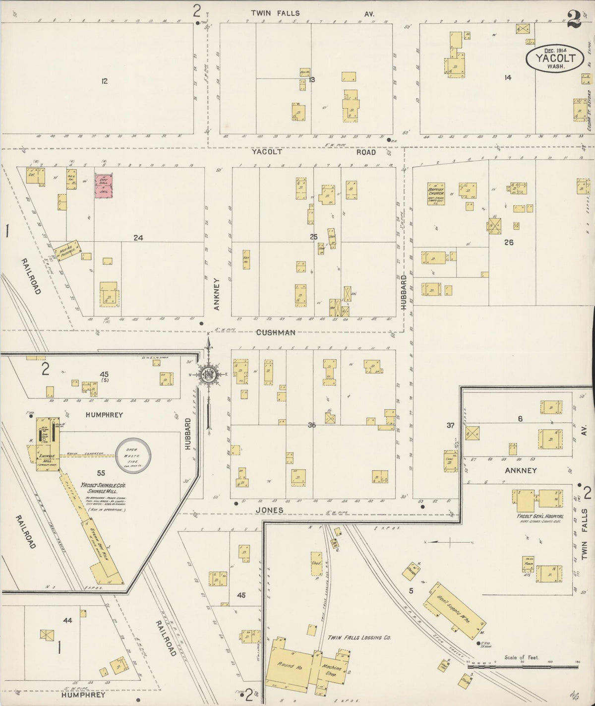 Sanborn Fire Insurance Map from Yacolt, Clark County, Washington (1914), Sheet #0002 - Historic Sanborn Fire Insurance Map Print, vintage old map wall art, antique decor, genealogy gift, Washington Washington map