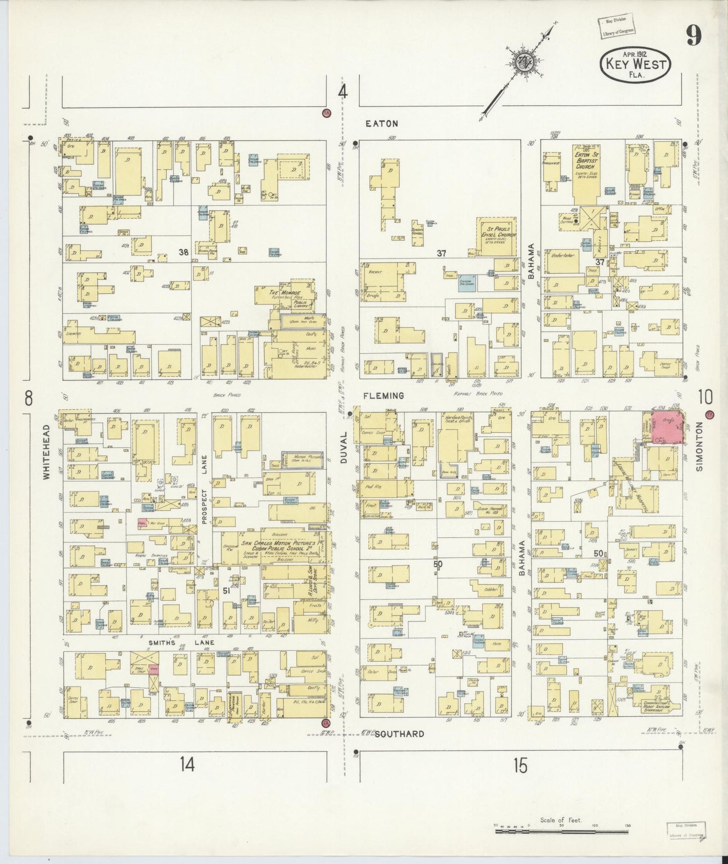 Sanborn Fire Insurance Map from Key West, Monroe County, Florida (1912), Sheet #0009 - Historic Sanborn Fire Insurance Map Print, vintage old map wall art, antique decor, genealogy gift, Florida Florida map