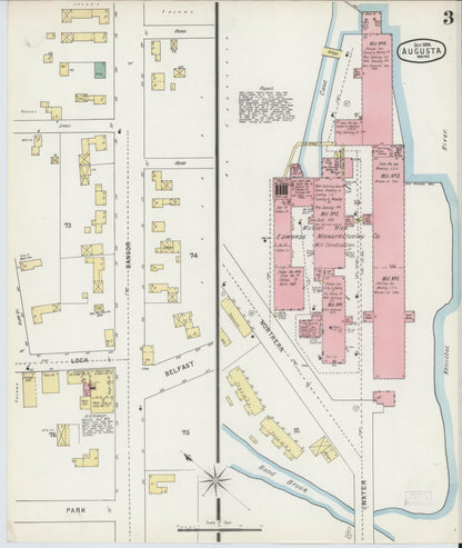 Sanborn Fire Insurance Map from Augusta, Kennebec County, Maine (1895), Sheet #0003 - Complete Map Set gallery image, historic Sanborn map, vintage wall art, Maine Maine