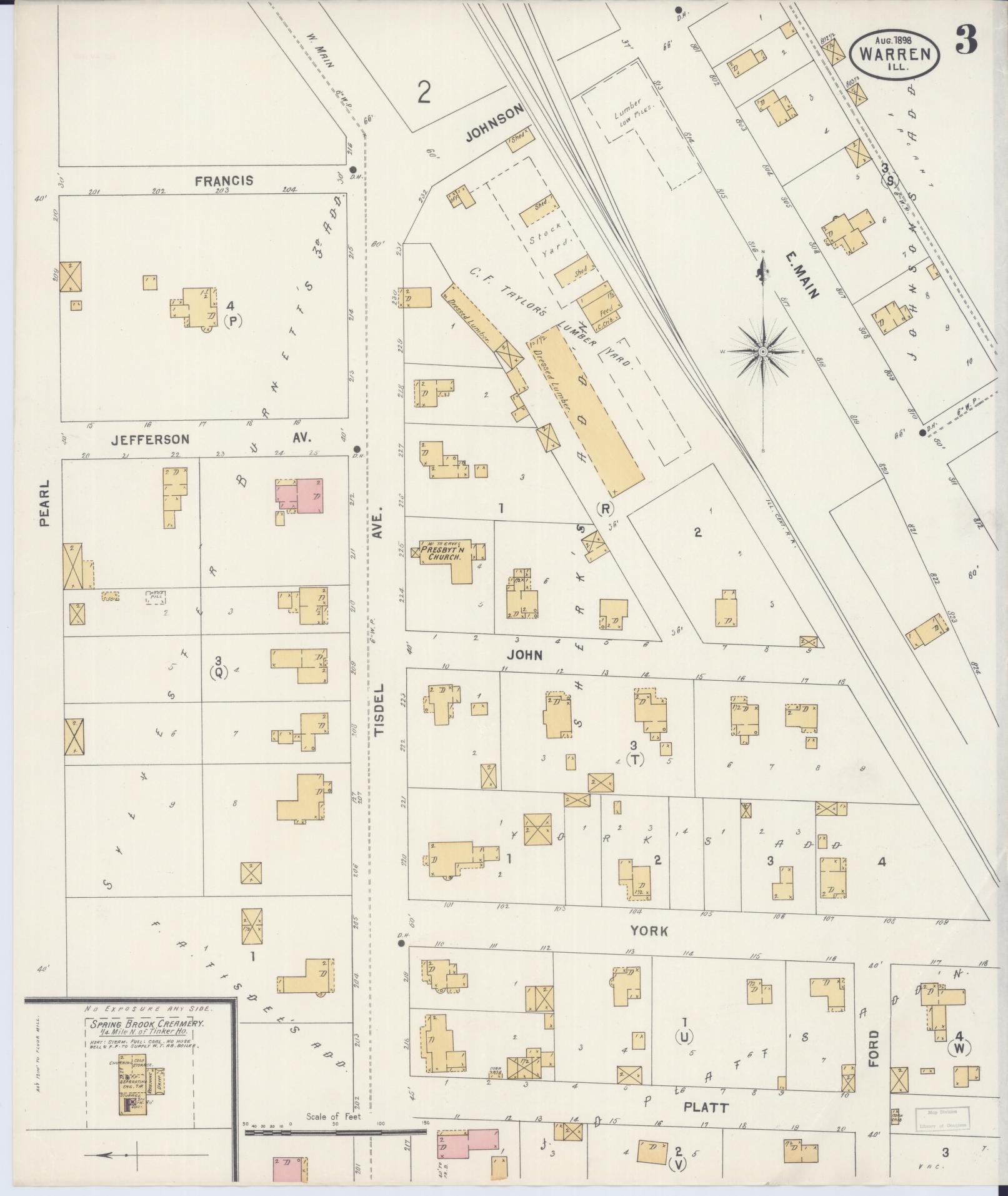 Sanborn Fire Insurance Map from Warren, Jo Daviess County, Illinois (1898), Sheet #0003 - Historic Sanborn Fire Insurance Map Print, vintage old map wall art, antique decor, genealogy gift, Illinois Illinois map