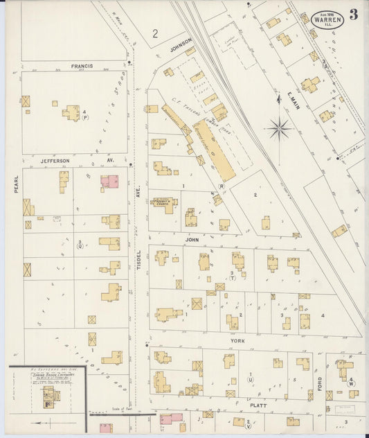 Sanborn Fire Insurance Map from Warren, Jo Daviess County, Illinois (1898), Sheet #0003 - Historic Sanborn Fire Insurance Map Print, vintage old map wall art, antique decor, genealogy gift, Illinois Illinois map