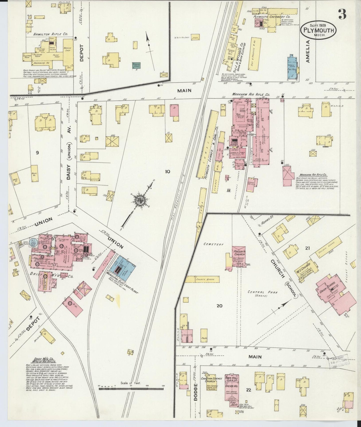Sanborn Fire Insurance Map from Plymouth, Wayne County, Michigan (1909), Sheet #0003 - Complete Map Set gallery image, historic Sanborn map, vintage wall art, Michigan Michigan