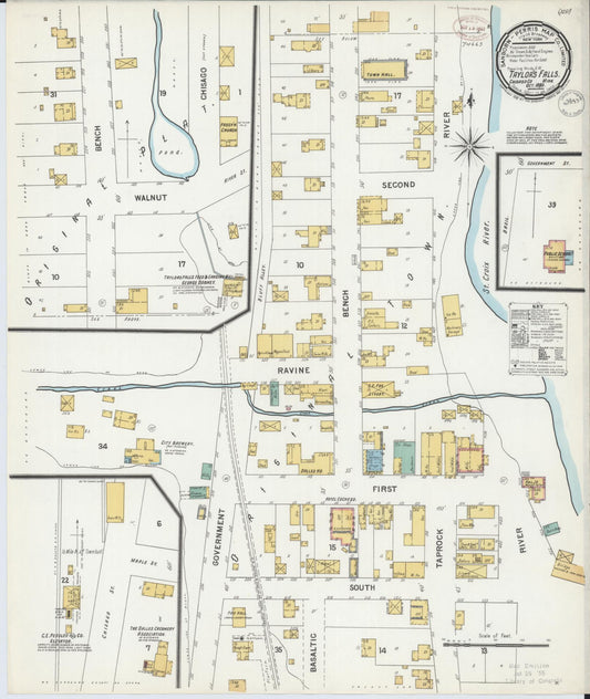Sanborn Fire Insurance Map from Taylors Falls, Chisago County, Minnesota (1899), Sheet #0001 - Historic Sanborn Fire Insurance Map Print, vintage old map wall art, antique decor, genealogy gift, Minnesota Minnesota map