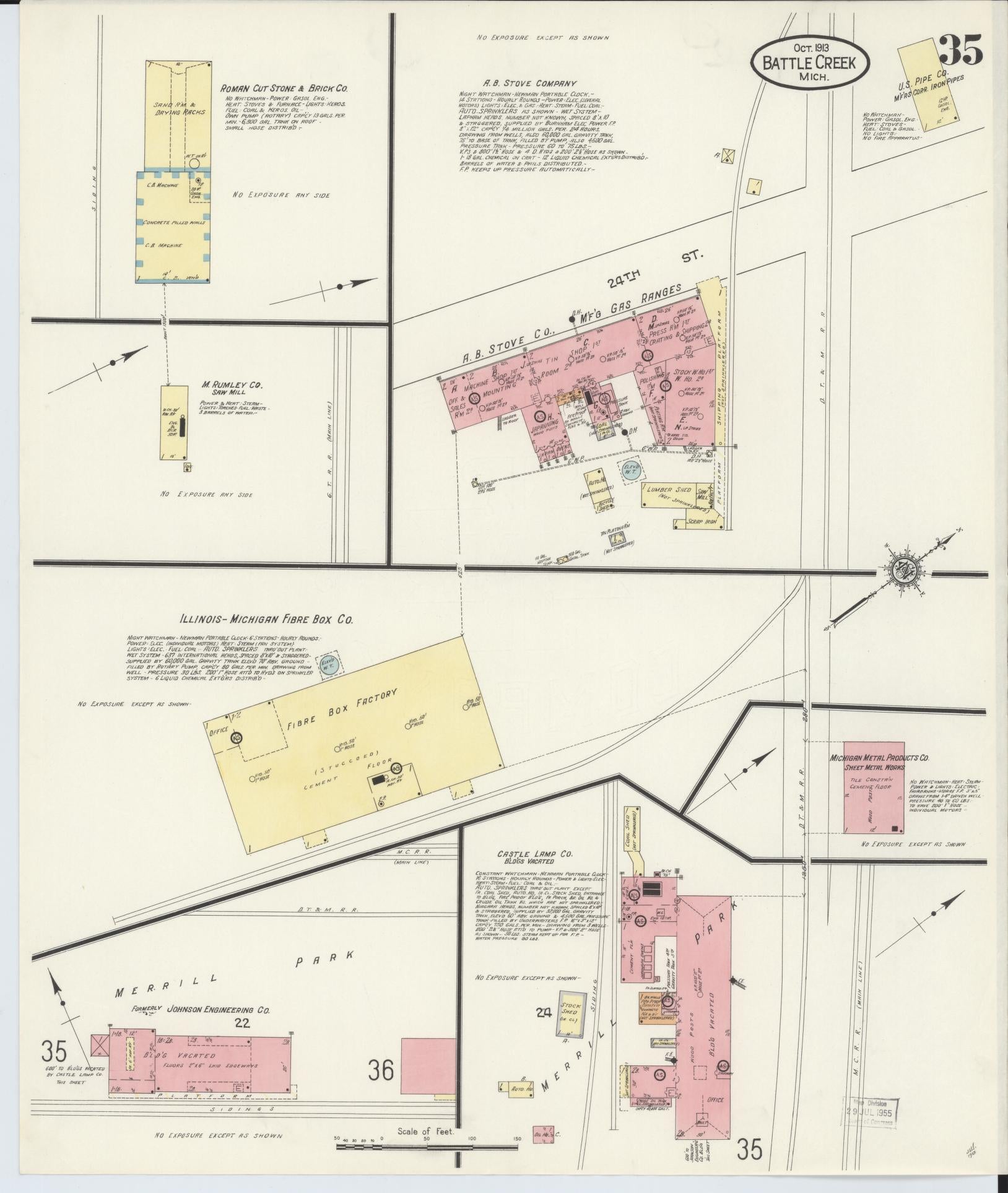 Sanborn Fire Insurance Map from Battle Creek, Calhoun County, Michigan (1913), Sheet #0035 - Complete Map Set gallery image, historic Sanborn map, vintage wall art, Michigan Michigan