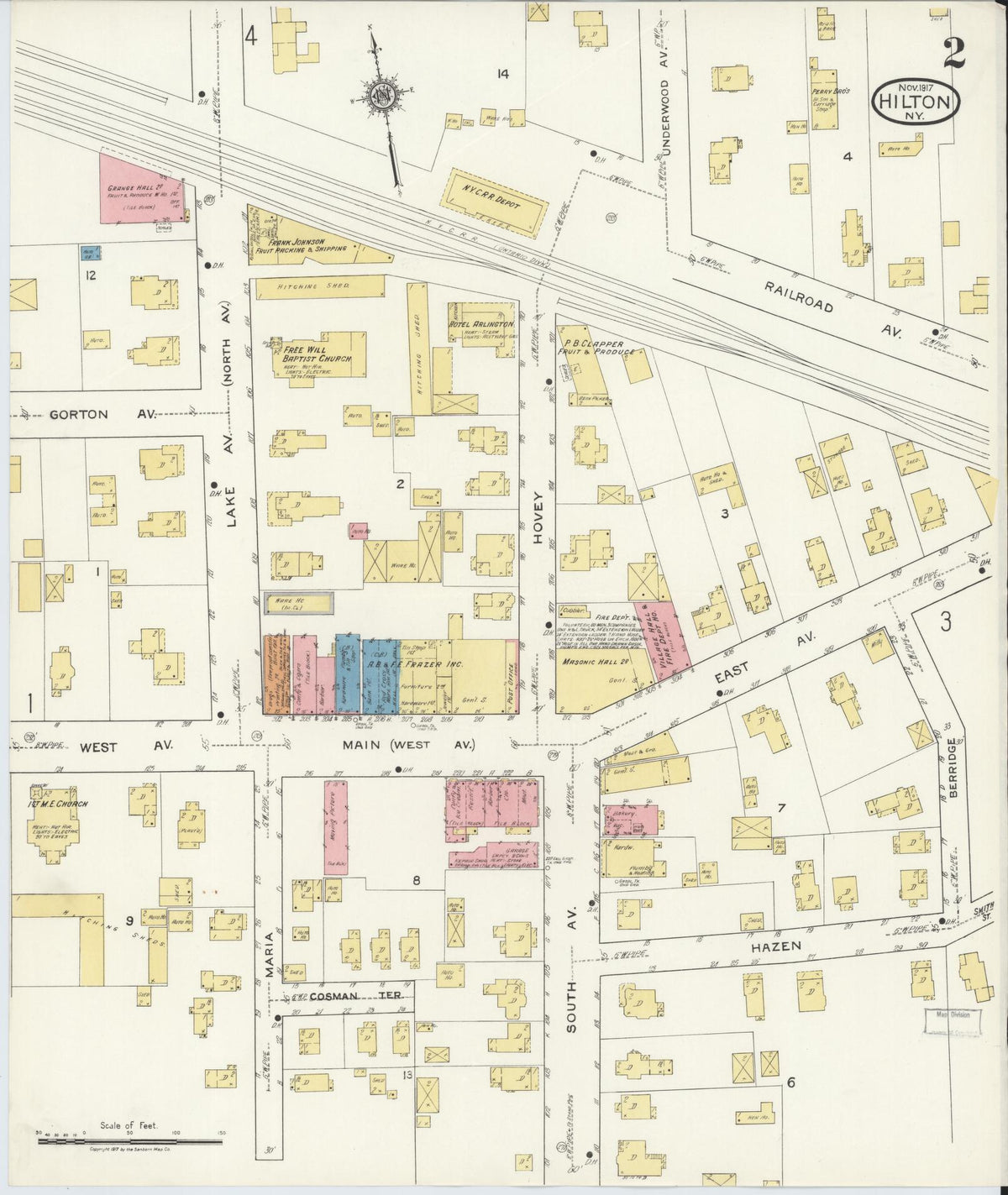Sanborn Fire Insurance Map from Hilton, Monroe County, New York (1917), Sheet #0002 - Complete Map Set gallery image, historic Sanborn map, vintage wall art, New York New York