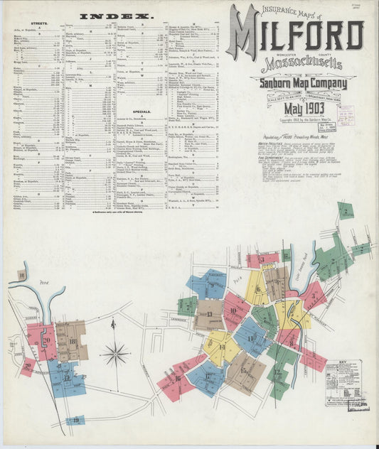 Sanborn Fire Insurance Map from Milford, Worcester County, Massachusetts (1903), Sheet #0001 - Historic Sanborn Fire Insurance Map Print, vintage old map wall art, antique decor, genealogy gift, Massachusetts Massachusetts map