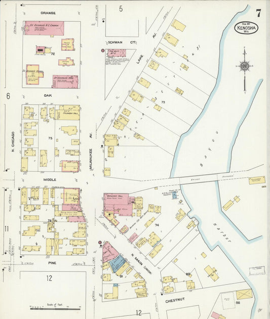 Sanborn Fire Insurance Map from Kenosha, Kenosha County, Wisconsin (1911), Sheet #0007 - Historic Sanborn Fire Insurance Map Print, vintage old map wall art, antique decor, genealogy gift, Wisconsin Wisconsin map