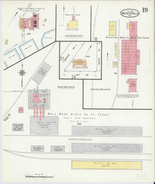 Sanborn Fire Insurance Map from Wichita Falls, Wichita County, Texas (1915), Sheet #0019 - Historic Sanborn Fire Insurance Map Print, vintage old map wall art, antique decor, genealogy gift, Texas Texas map