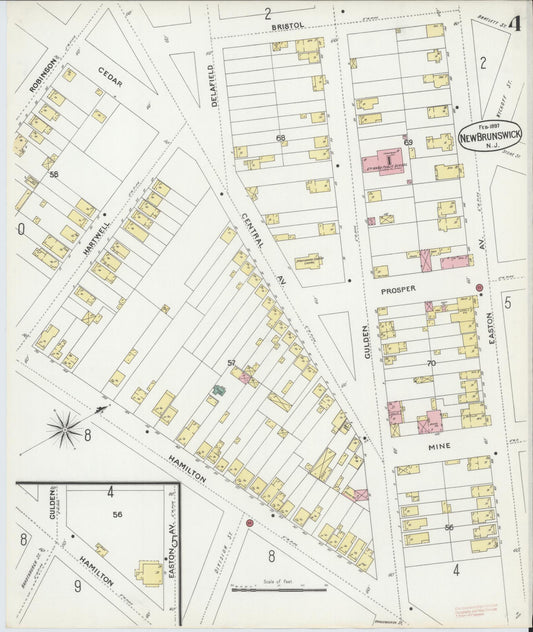 Sanborn Fire Insurance Map from New Brunswick, Middlesex County, New Jersey (1897), Sheet #0004 - Historic Sanborn Fire Insurance Map Print, vintage old map wall art, antique decor, genealogy gift, New Jersey New Jersey map