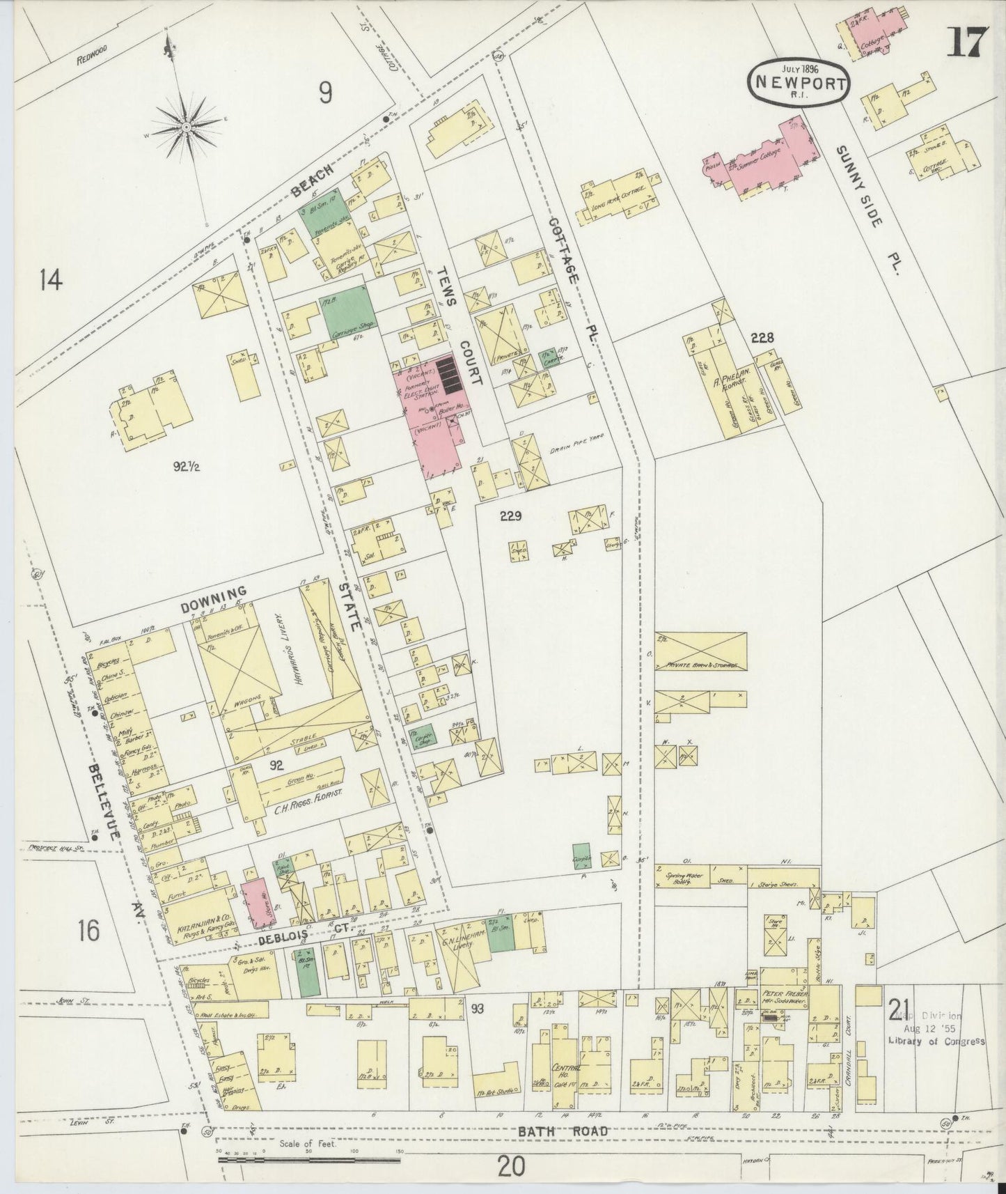 Sanborn Fire Insurance Map from Newport, Newport County, Rhode Island (1896), Sheet #0017 - Complete Map Set gallery image, historic Sanborn map, vintage wall art, Rhode Island Rhode Island