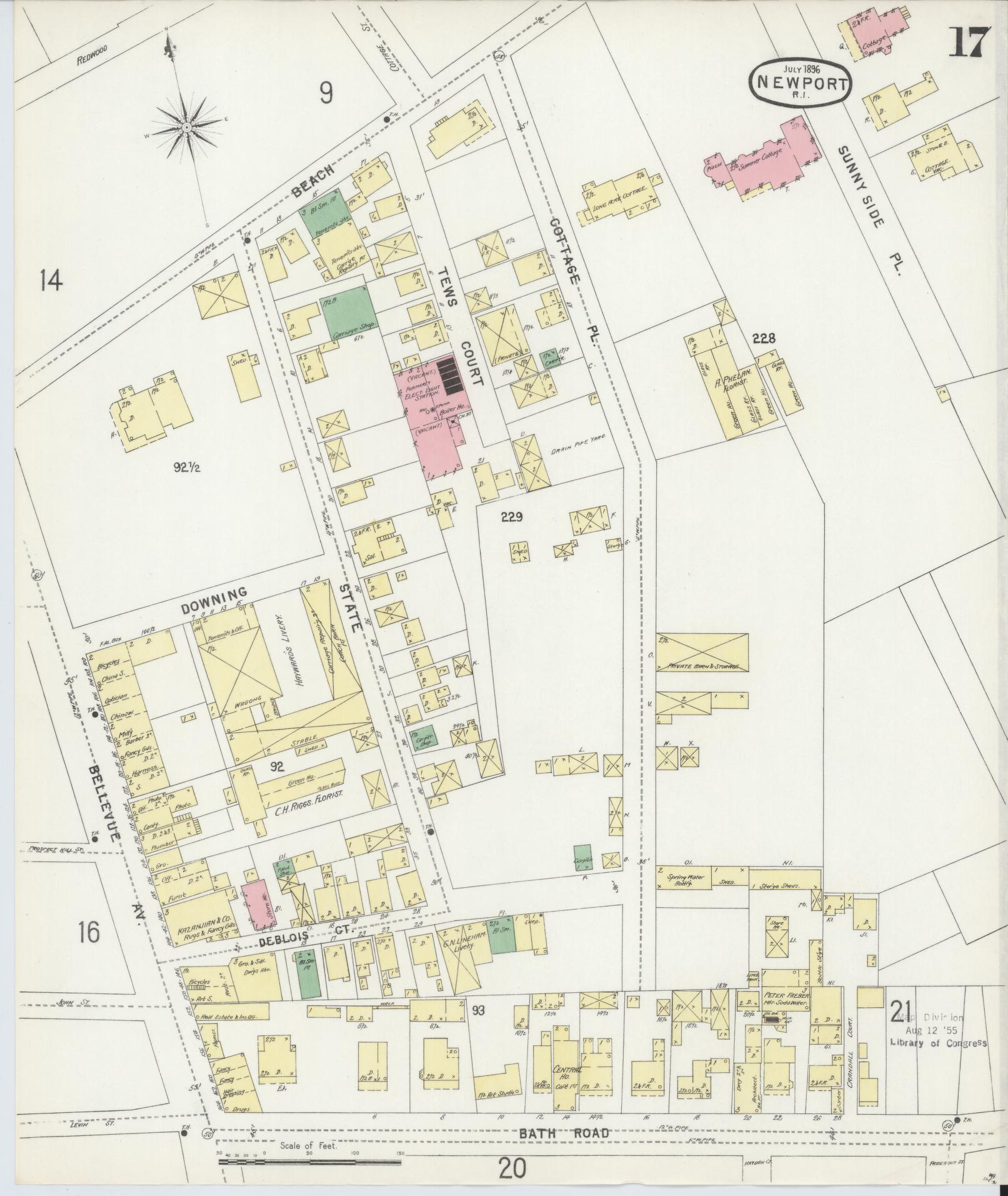 Sanborn Fire Insurance Map from Newport, Newport County, Rhode Island (1896), Sheet #0017 - Complete Map Set gallery image, historic Sanborn map, vintage wall art, Rhode Island Rhode Island