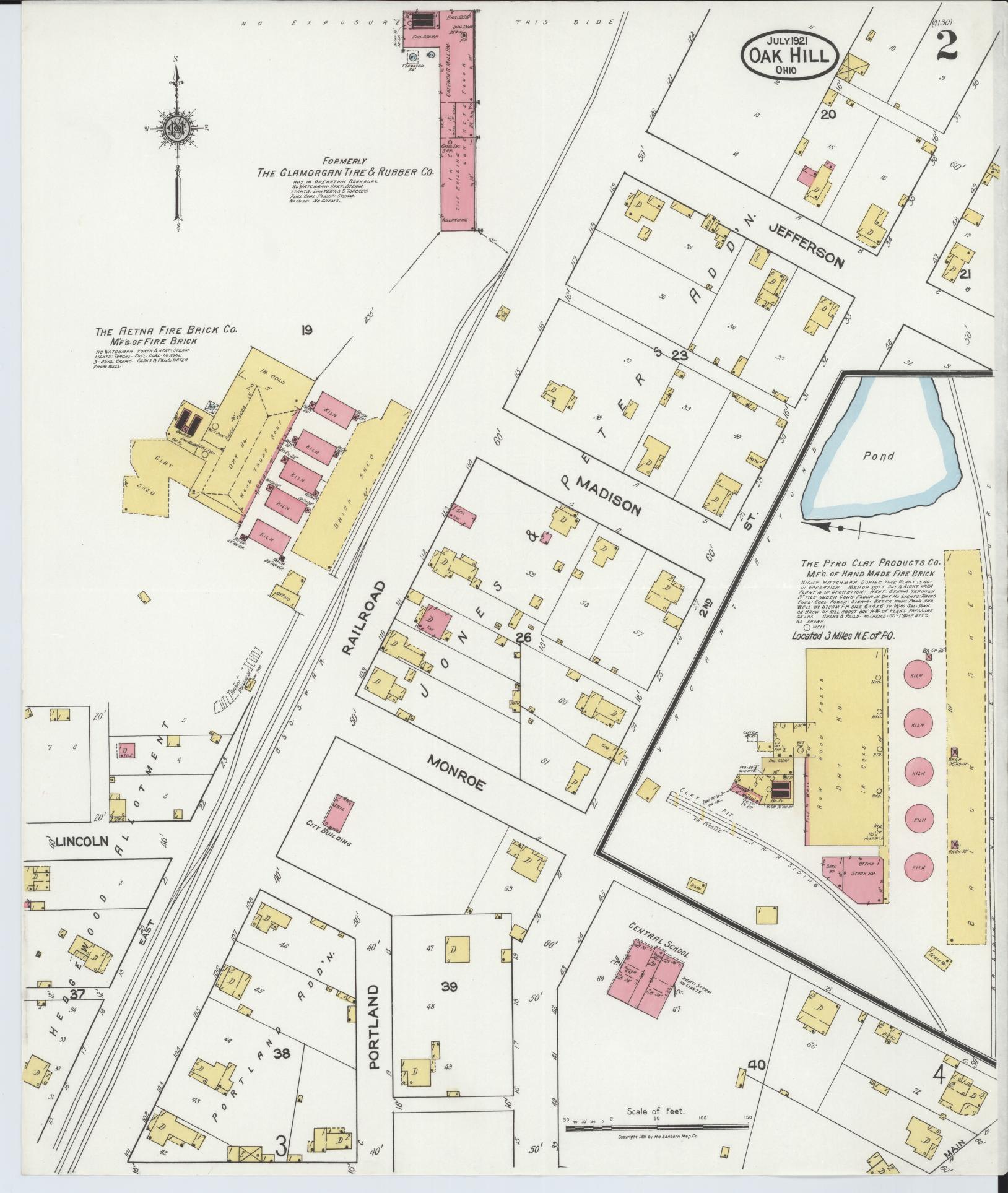 Sanborn Fire Insurance Map from Oak Hill, Jackson County, Ohio (1921), Sheet #0002 - Historic Sanborn Fire Insurance Map Print, vintage old map wall art, antique decor, genealogy gift, Ohio Ohio map