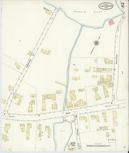 Sanborn Fire Insurance Map from East Douglas, Worcester County, Massachusetts (1911), Sheet #0002 - Historic Sanborn Fire Insurance Map Print, vintage old map wall art, antique decor, genealogy gift, Massachusetts Massachusetts map