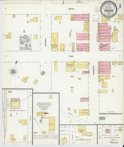 Sanborn Fire Insurance Map from Geneva, Geneva County, Alabama (1903), Sheet #0001 - Complete Map Set gallery image, historic Sanborn map, vintage wall art, Alabama Alabama