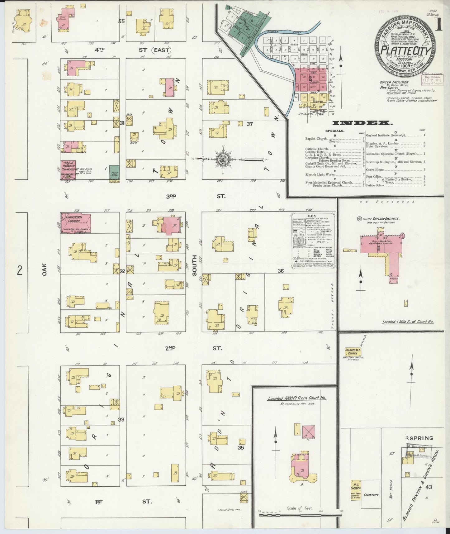 Sanborn Fire Insurance Map from Platte City, Platte County, Missouri (1909), Sheet #0001 - Historic Sanborn Fire Insurance Map Print, vintage old map wall art, antique decor, genealogy gift, Missouri Missouri map