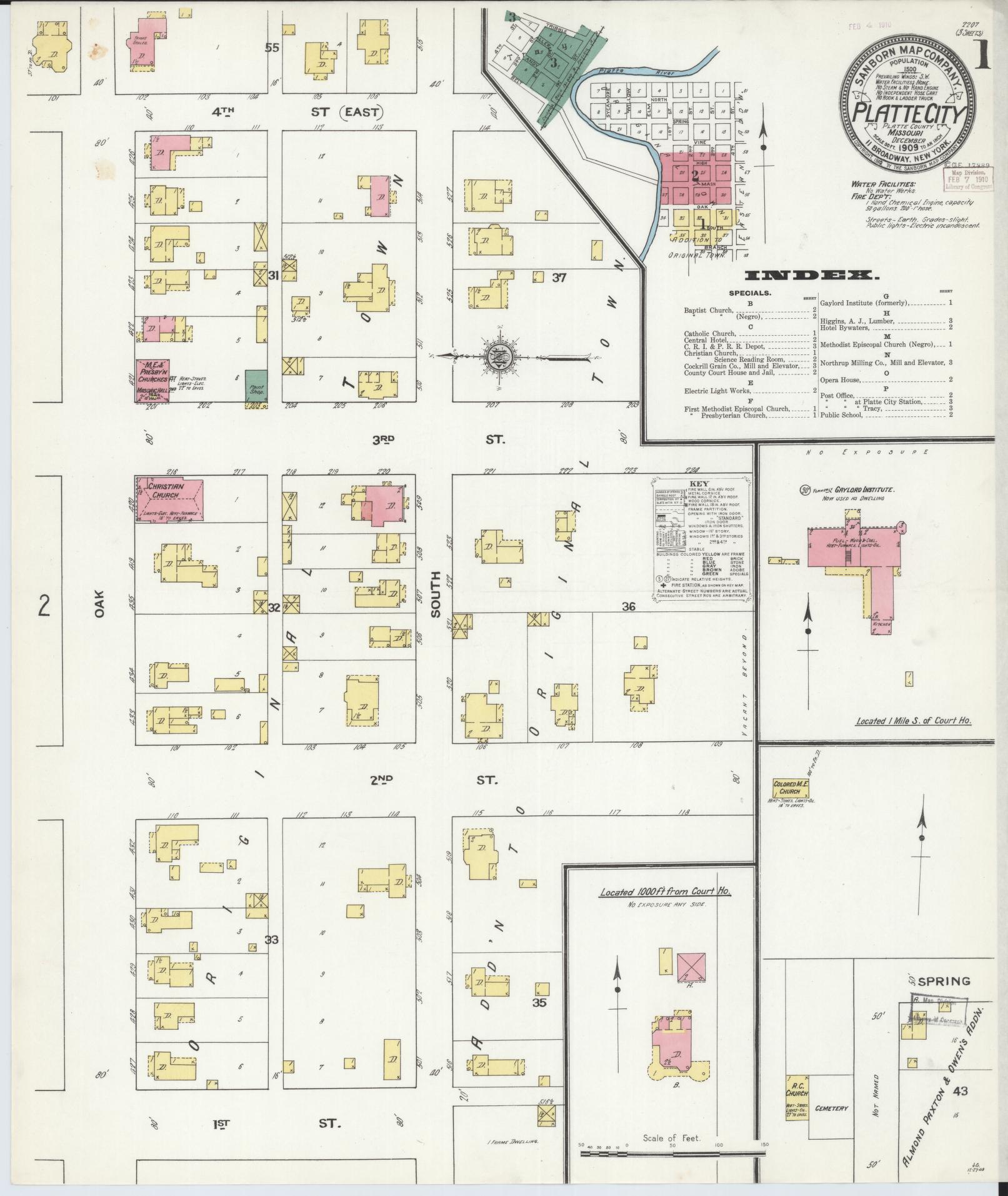 Sanborn Fire Insurance Map from Platte City, Platte County, Missouri (1909), Sheet #0001 - Historic Sanborn Fire Insurance Map Print, vintage old map wall art, antique decor, genealogy gift, Missouri Missouri map