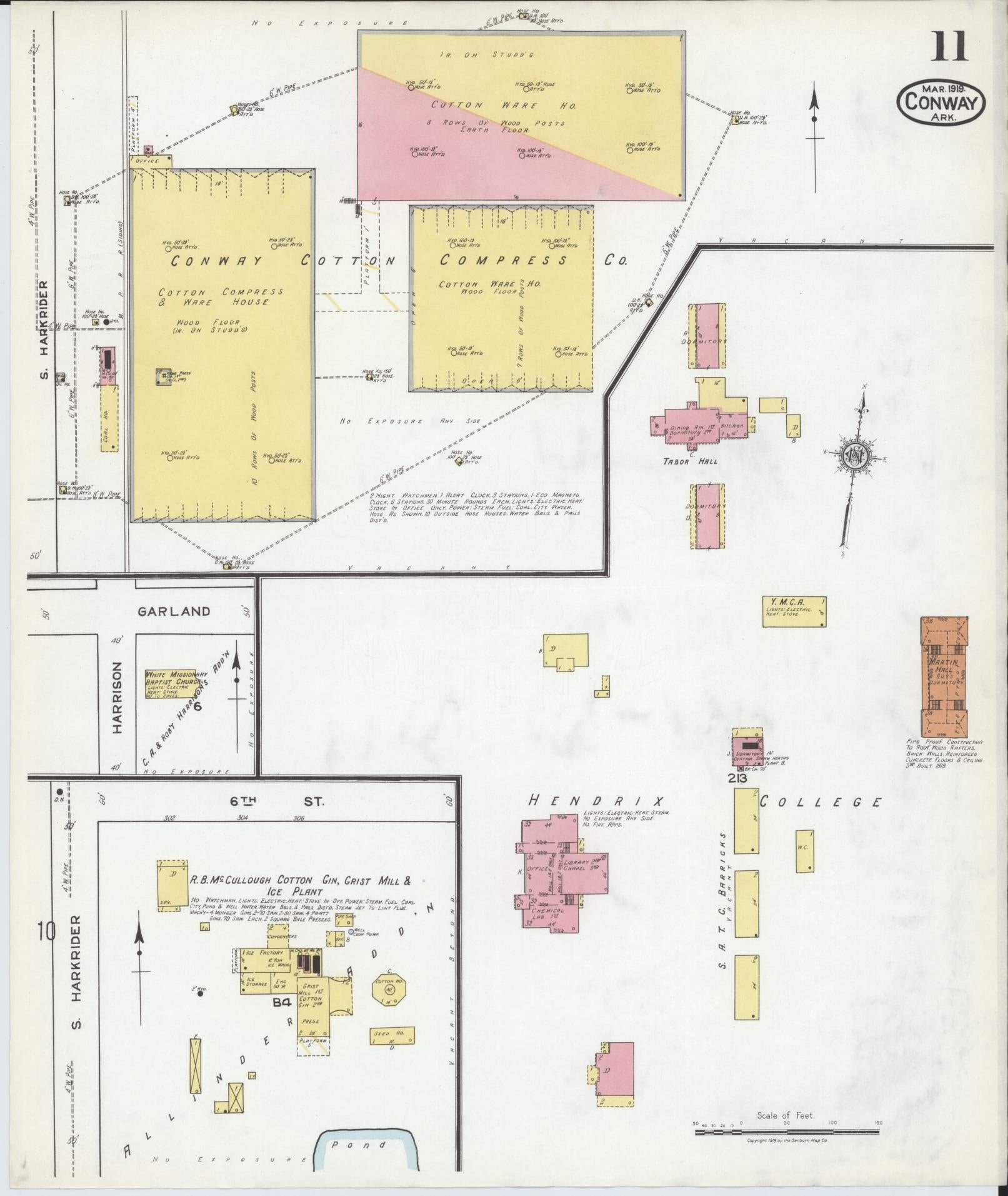 Sanborn Fire Insurance Map from Conway, Faulkner County, Arkansas (1919), Sheet #0011 - Complete Map Set gallery image, historic Sanborn map, vintage wall art, Arkansas Arkansas