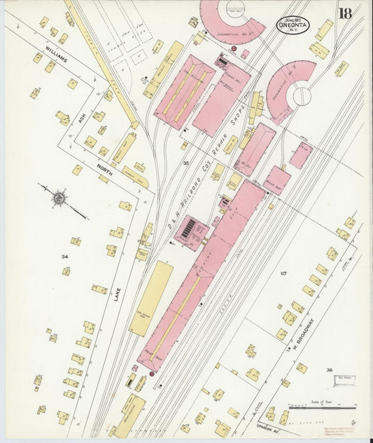 Sanborn Fire Insurance Map from Oneonta, Otsego County, New York (1910), Sheet #0018 - Historic Sanborn Fire Insurance Map Print, vintage old map wall art, antique decor, genealogy gift, New York New York map