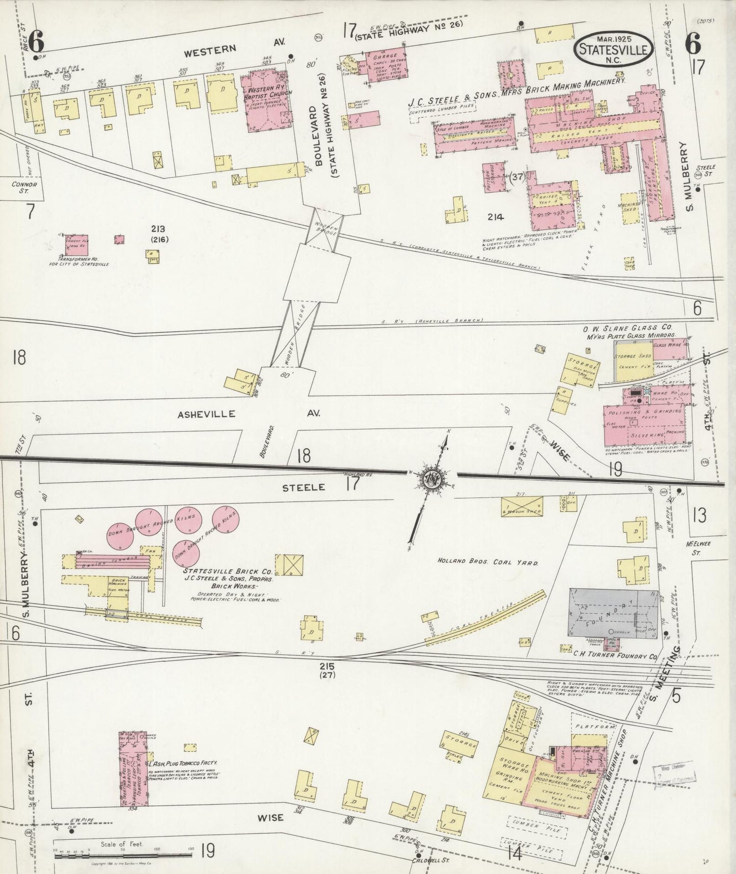 Sanborn Fire Insurance Map from Statesville, Iredell County, North Carolina (1925), Sheet #0006 - Complete Map Set gallery image, historic Sanborn map, vintage wall art, North Carolina North Carolina
