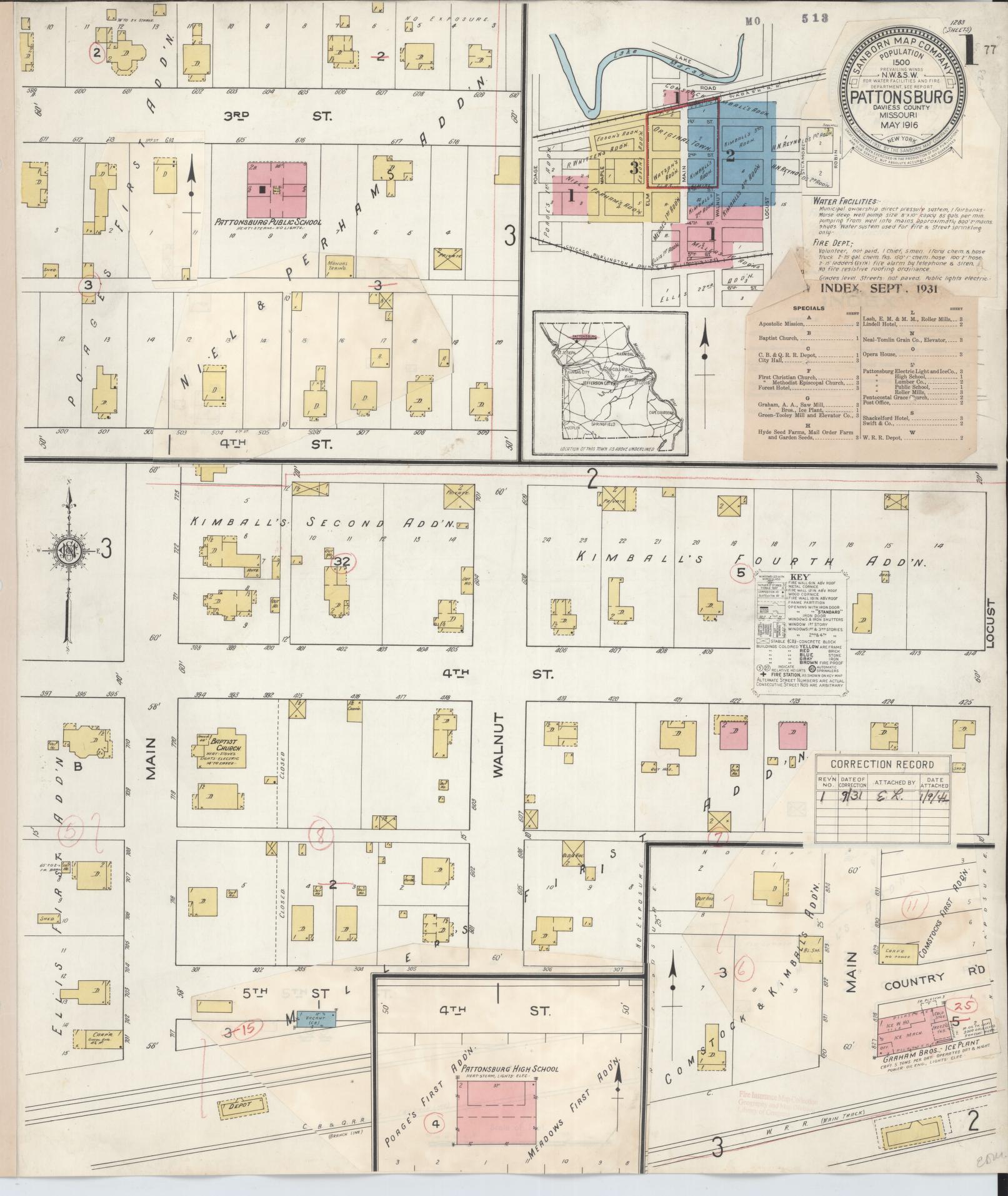 Sanborn Fire Insurance Map from Pattonsburg, Daviess County, Missouri (1931), Sheet #0001 - Historic Sanborn Fire Insurance Map Print, vintage old map wall art, antique decor, genealogy gift, Missouri Missouri map