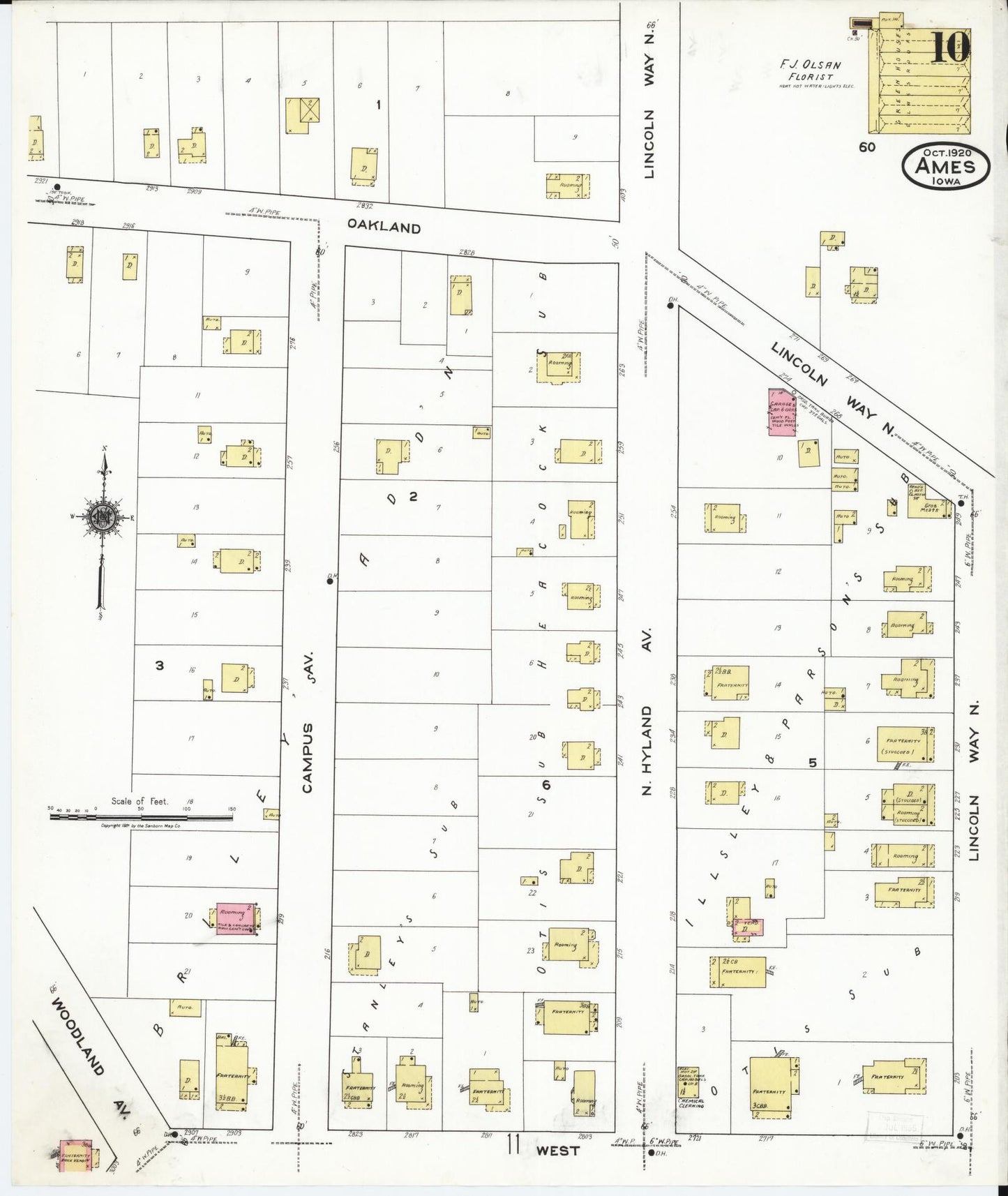 Sanborn Fire Insurance Map from Ames, Story County, Iowa (1920), Sheet #0010 - Historic Sanborn Fire Insurance Map Print