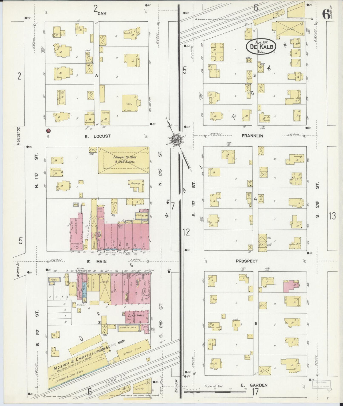 Sanborn Fire Insurance Map from De Kalb, De Kalb County, Illinois (1912), Sheet #0006 - Complete Map Set gallery image, historic Sanborn map, vintage wall art, Illinois Illinois