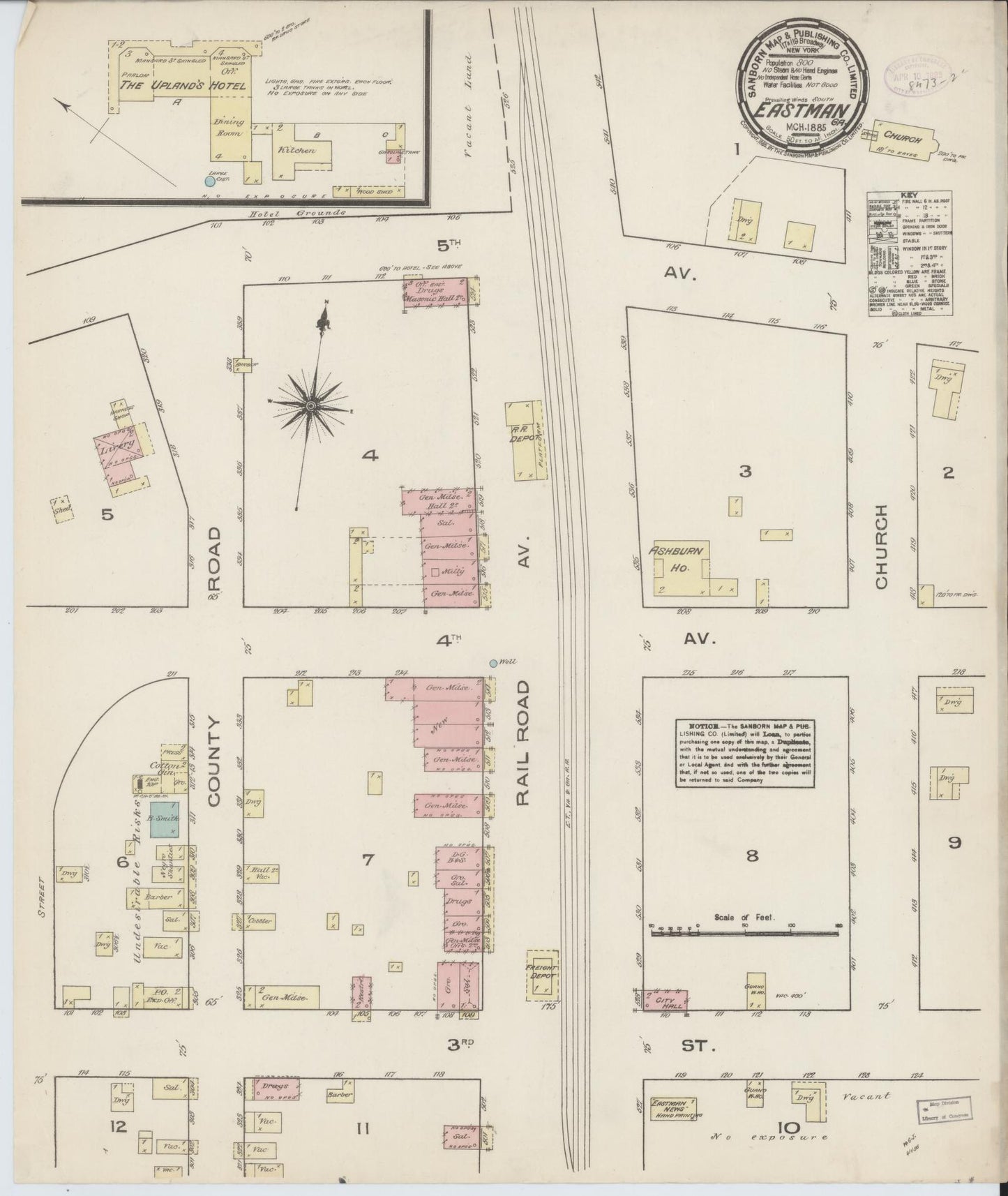 Sanborn Fire Insurance Map from Eastman, Dodge County, Georgia (1885), Sheet #0001 - Historic Sanborn Fire Insurance Map Print, vintage old map wall art, antique decor, genealogy gift, Georgia Georgia map