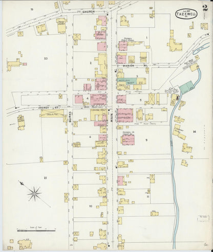 Sanborn Fire Insurance Map from Tazewell, Tazewell County, Virginia (1897), Sheet #0002 - Historic Sanborn Fire Insurance Map Print, vintage old map wall art, antique decor, genealogy gift, Virginia Virginia map
