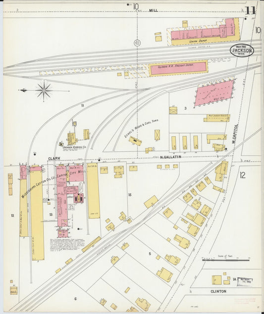 Sanborn Fire Insurance Map from Jackson, Hinds County, Mississippi (1900), Sheet #0011 - Historic Sanborn Fire Insurance Map Print, vintage old map wall art, antique decor, genealogy gift, Mississippi Mississippi map
