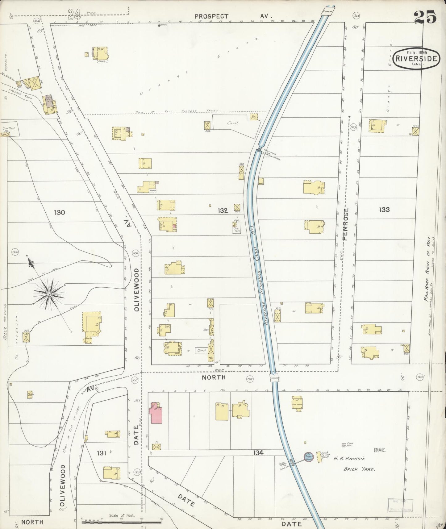 Sanborn Fire Insurance Map from Riverside, Riverside County, California (1895), Sheet #0025 - Complete Map Set gallery image, historic Sanborn map, vintage wall art, California California
