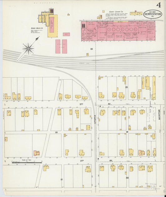 Sanborn Fire Insurance Map from Derry, Westmoreland County, Pennsylvania (1903), Sheet #0004 - Historic Sanborn Fire Insurance Map Print, vintage old map wall art, antique decor, genealogy gift, Pennsylvania Pennsylvania map