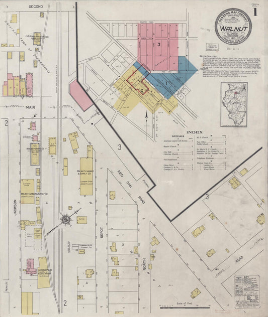 Sanborn Fire Insurance Map from Walnut, Bureau County, Illinois (1921), Sheet #0001 - Complete Map Set gallery image, historic Sanborn map, vintage wall art, Illinois Illinois