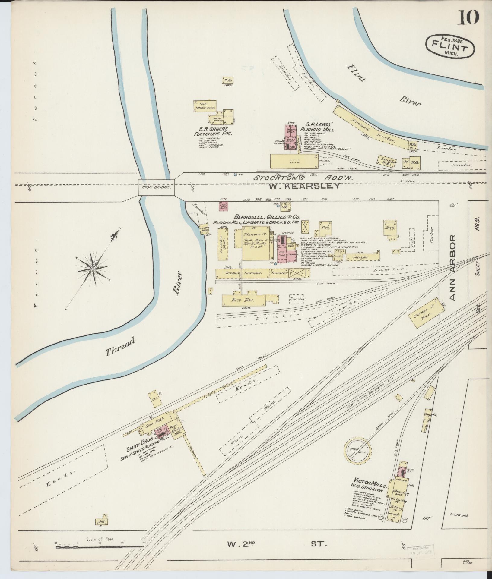 Sanborn Fire Insurance Map from Flint, Genesee County, Michigan (1886), Sheet #0010 - Historic Sanborn Fire Insurance Map Print, vintage old map wall art, antique decor, genealogy gift, Michigan Michigan map