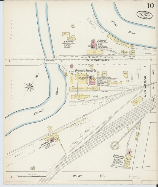 Sanborn Fire Insurance Map from Flint, Genesee County, Michigan (1886), Sheet #0010 - Historic Sanborn Fire Insurance Map Print, vintage old map wall art, antique decor, genealogy gift, Michigan Michigan map