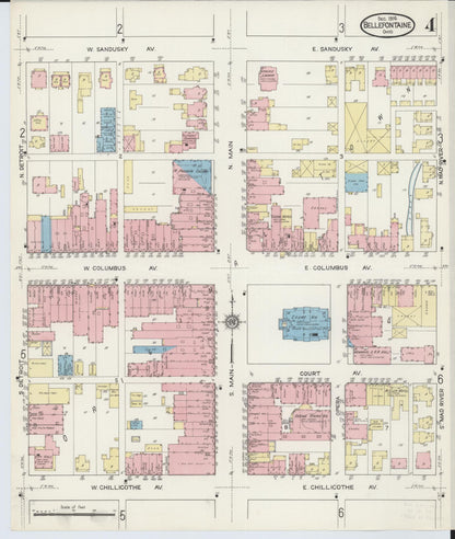 Sanborn Fire Insurance Map from Bellefontaine, Logan County, Ohio (1914), Sheet #0004 - Historic Sanborn Fire Insurance Map Print, vintage old map wall art, antique decor, genealogy gift, Ohio Ohio map