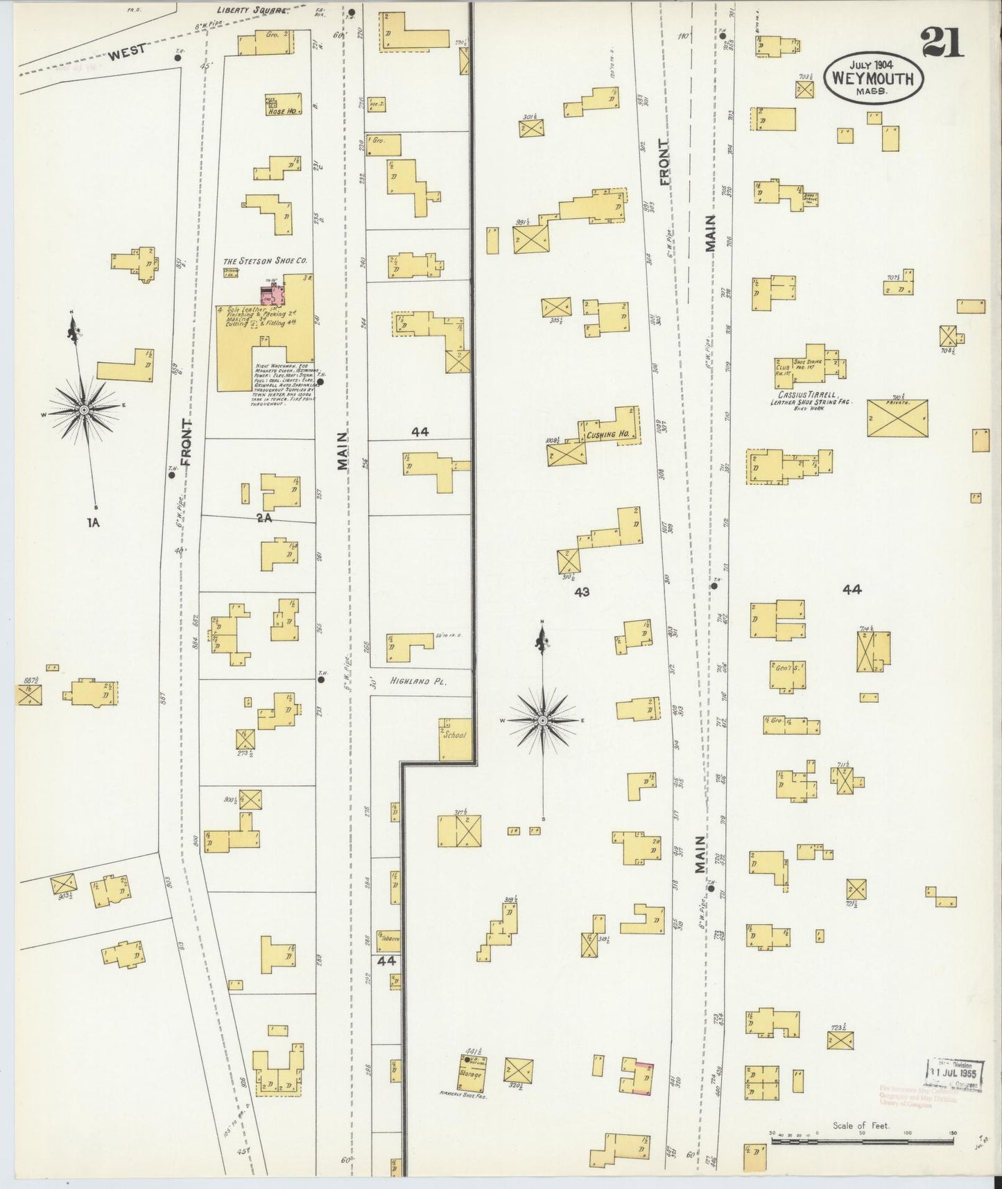 Sanborn Fire Insurance Map from Weymouth, Norfolk County, Massachusetts (1904), Sheet #0021 - Complete Map Set gallery image, historic Sanborn map, vintage wall art, Massachusetts Massachusetts