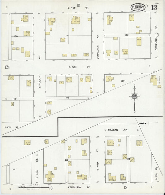 Sanborn Fire Insurance Map from Kerens, Navarro County, Texas (1921), Sheet #0013 - Historic Sanborn Fire Insurance Map Print, vintage old map wall art, antique decor, genealogy gift, Texas Texas map