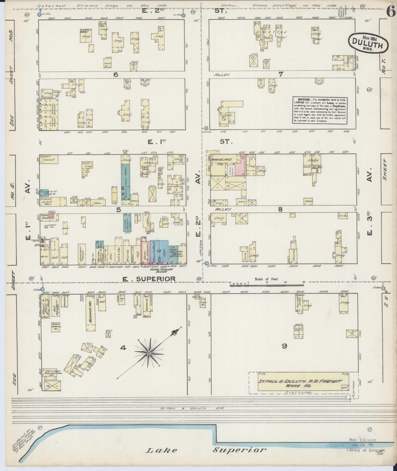 Sanborn Fire Insurance Map from Duluth, Saint Louis County, Minnesota (1884), Sheet #0006 - Historic Sanborn Fire Insurance Map Print, vintage old map wall art, antique decor, genealogy gift, Minnesota Minnesota map