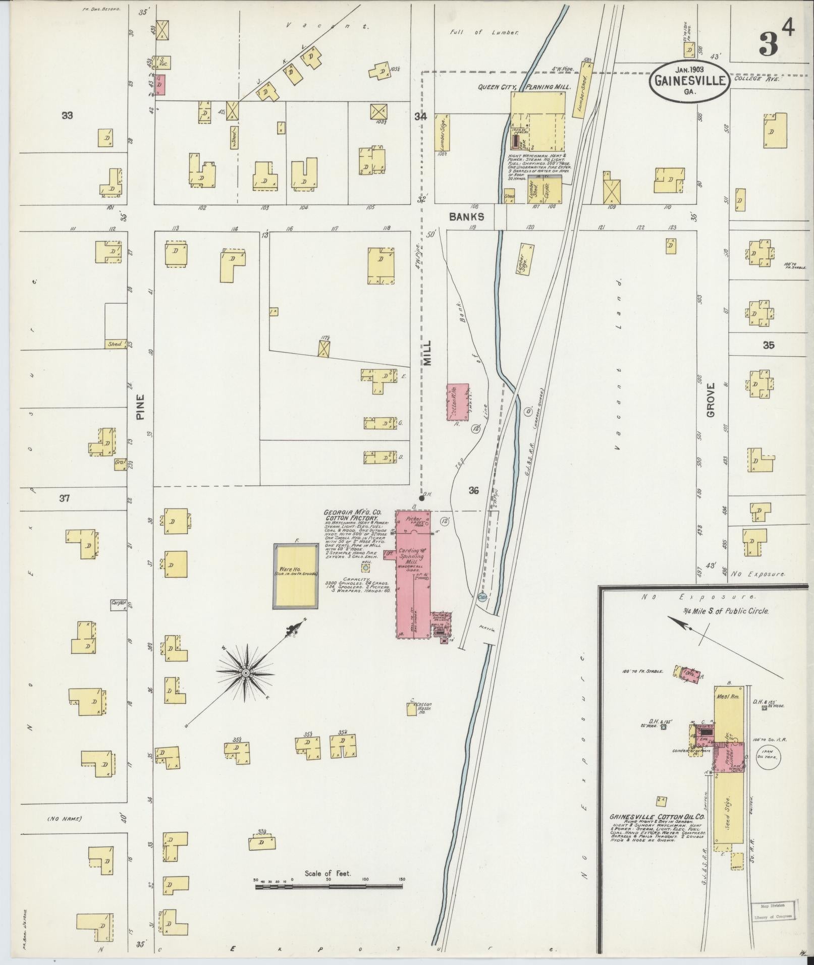 Sanborn Fire Insurance Map from Gainesville, Hall County, Georgia (1903), Sheet #0003 - Complete Map Set gallery image, historic Sanborn map, vintage wall art, Georgia Georgia